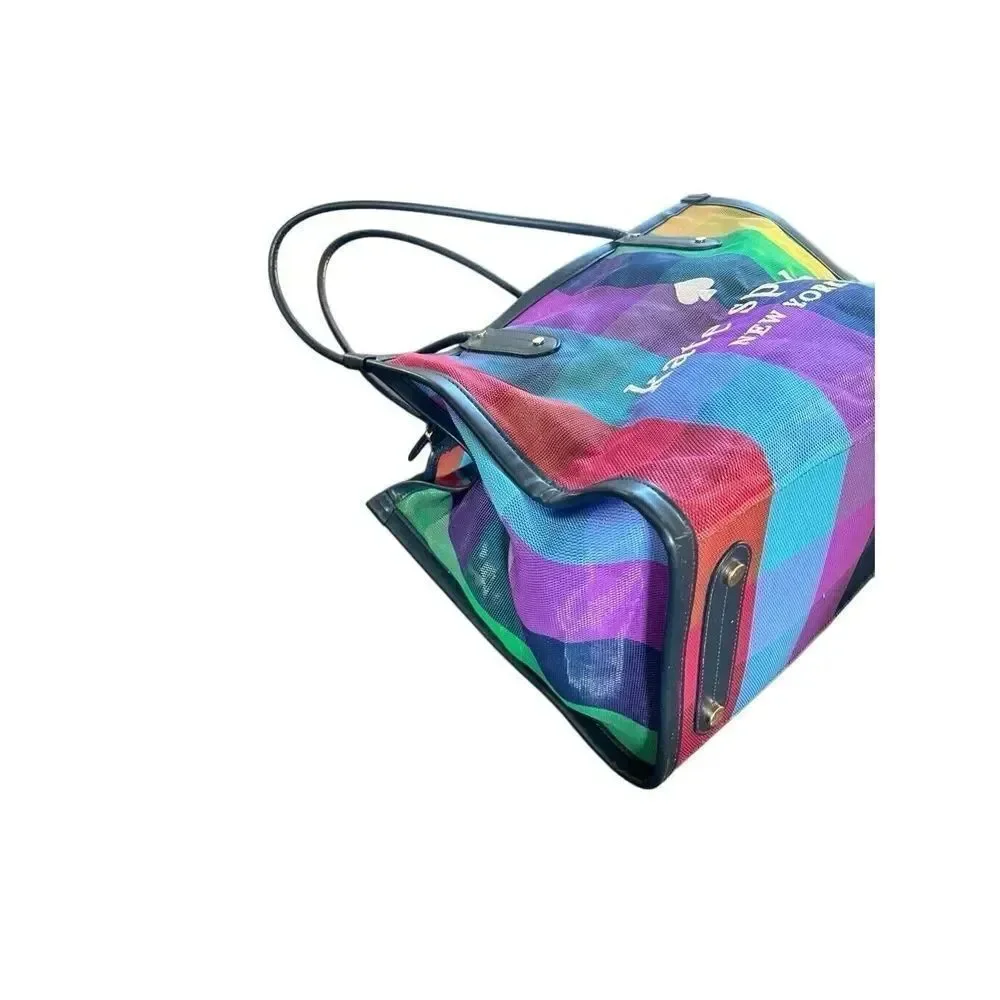 NWOT Kate Spade Ella Extra Large Rainbow Mesh Bag Tote Zip Top Embroidered Logo